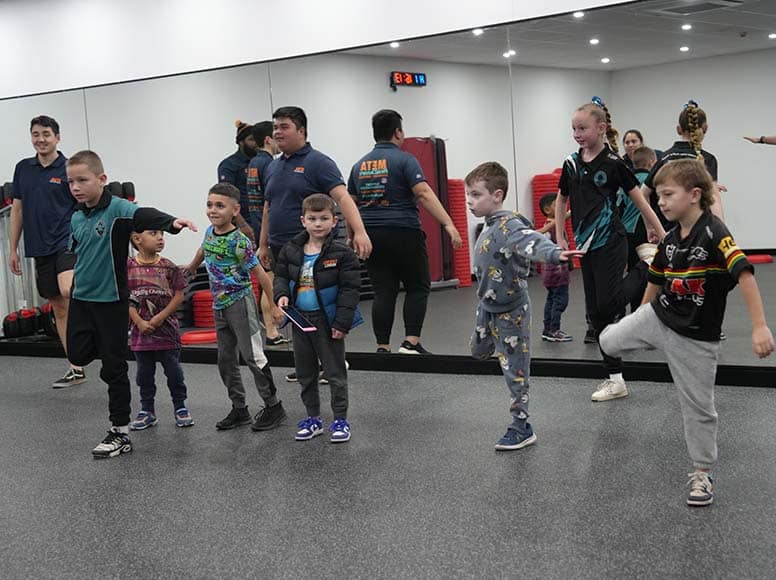 Child participating in a guided exercise activity